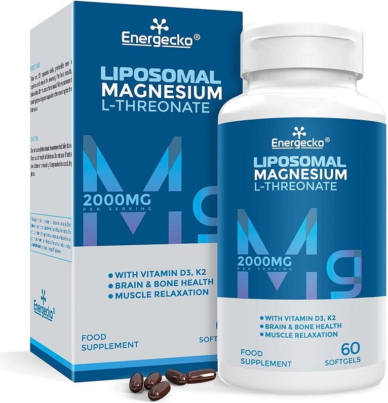 Energecko liposomal magnesium L-threonate bottle and box, 2000mg, 60 softgels