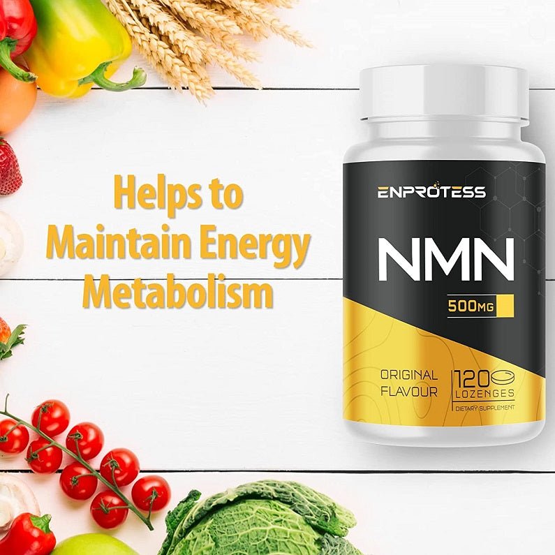 NMN 500 mg supplement bottle with original flavour label, 120 lozenges