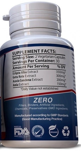 Beard supplement bottle supplement facts panel with zero fillers and ingredient list