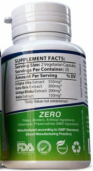 DHT Blocker supplement facts label on bottle back, Zero fillers banner