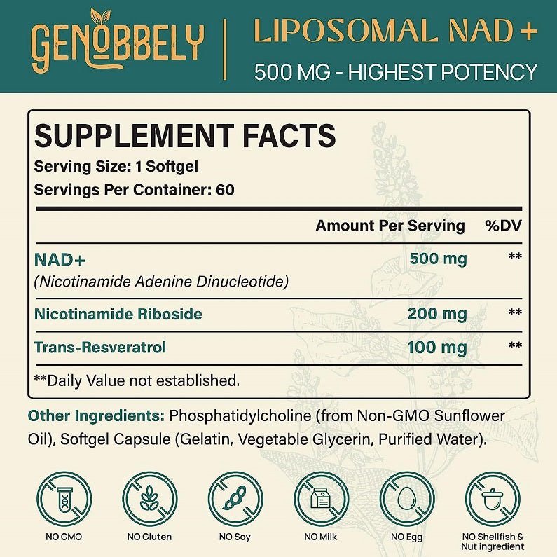 Genobbely Liposomal NAD+ NR + TransResveratrol 800mg bodytonix Australia bodytonix