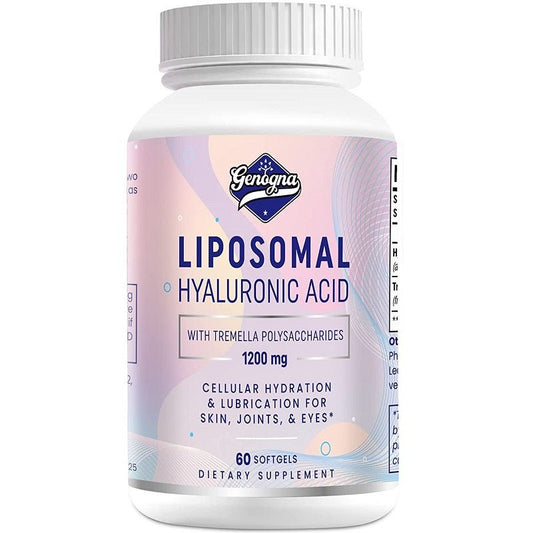 Genogna liposomal hyaluronic acid supplement bottle, 1200 mg label, 60 softgels