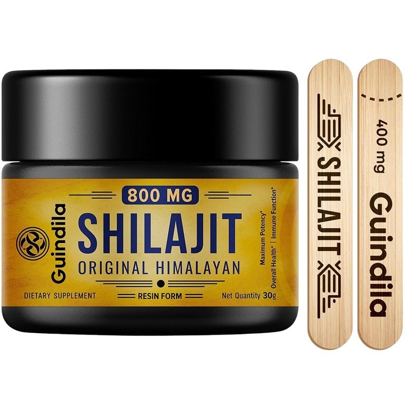 Guindila shilajit resin supplement jar, 800 mg, black cap, 30 g