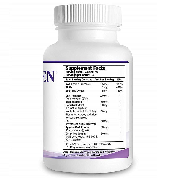 HairGenics Propidren bottle back label with Supplement Facts panel