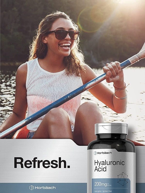 Hyaluronic Acid supplement bottle with silver cap, 200 mg, 150 capsules