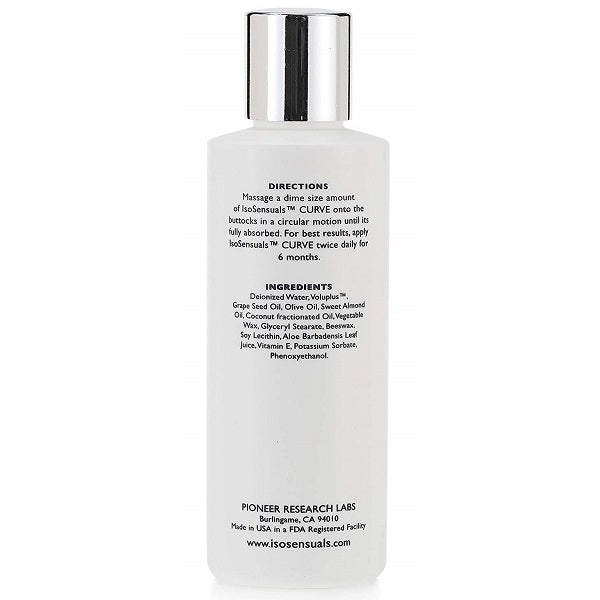 IsoSensuals Curve butt enhancement cream bottle back label, silver cap