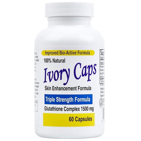 Ivory Caps glutathione supplement bottle, front label showing 60 capsules
