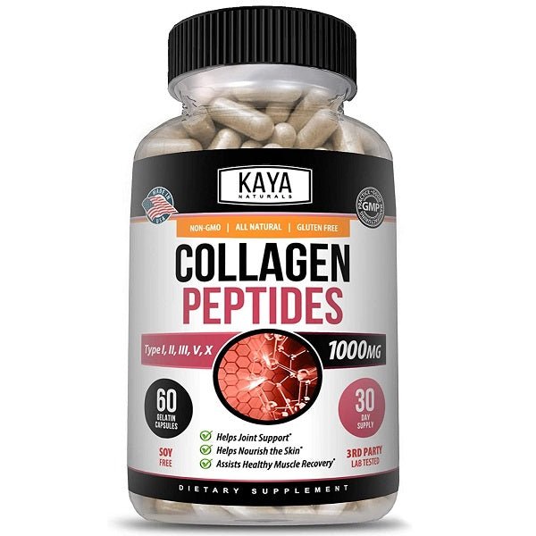 Kaya Naturals Collagen Peptides 1000mg Types I, II, III, V & X Supplement - bodytonix