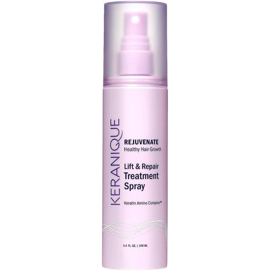 Keranique Lift & Repair treatment spray bottle, light purple with twist cap