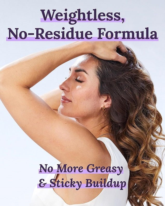 Weightless no-residue hair treatment spray; no more greasy or sticky buildup
