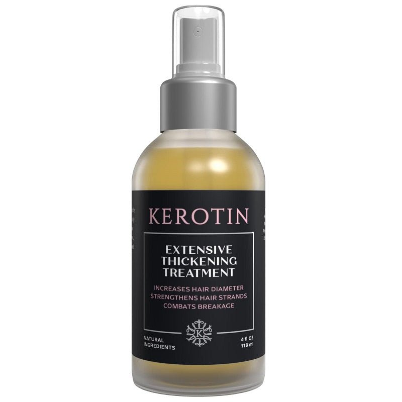 Kerotin extensive thickening treatment pump bottle with amber liquid and clear cap