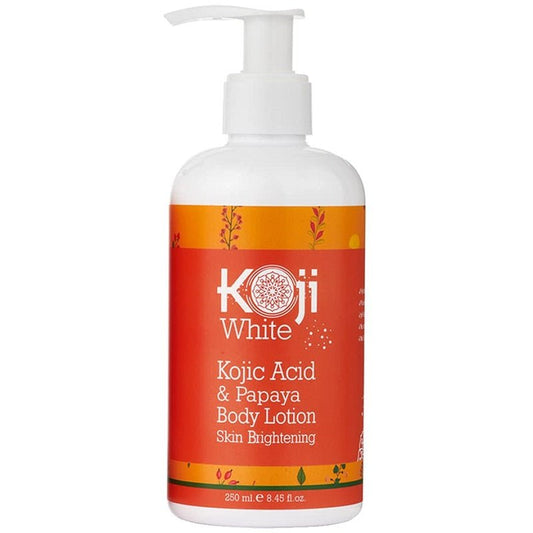 Koji White kojic acid & papaya body lotion bottle with pump, 250 mL