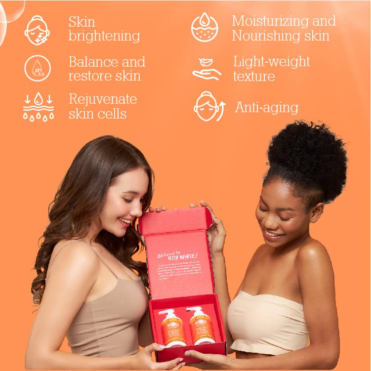 Koji White body lotion gift box with two pump bottles, skin brightening