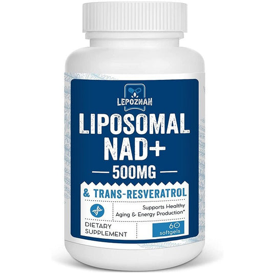 Lepoznan liposomal NAD+ 500mg + Trans-Resveratrol 300mg supplement bottle, 60 softgels