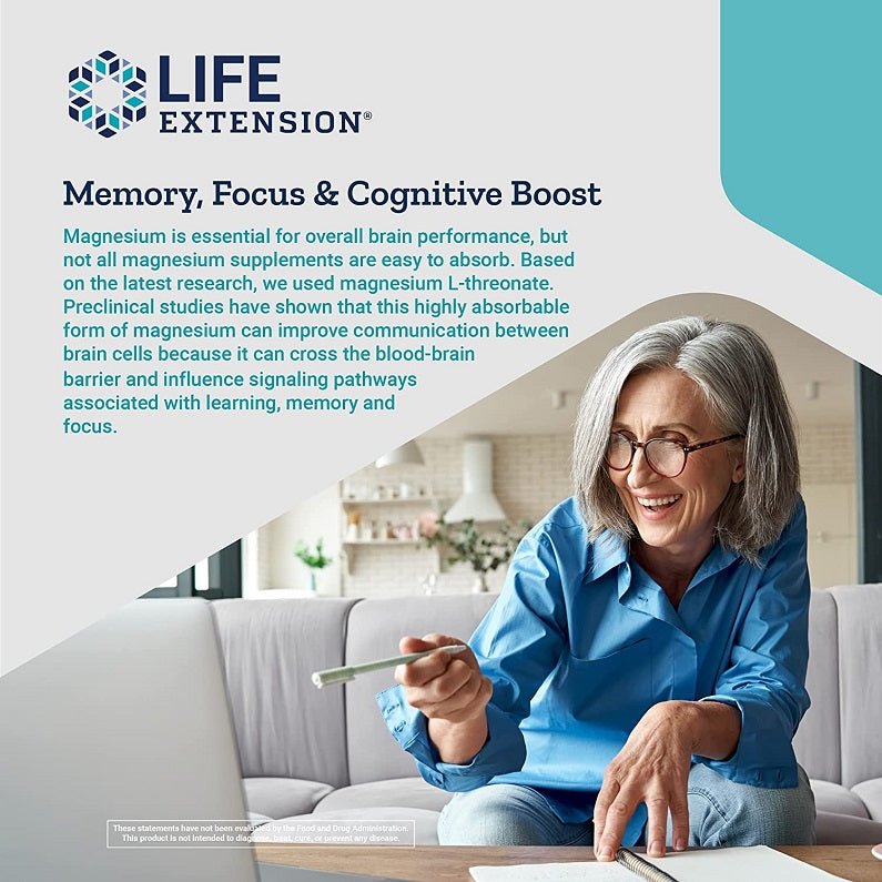 Life Extension supplement marketing panel: Memory, Focus & Cognitive Boost