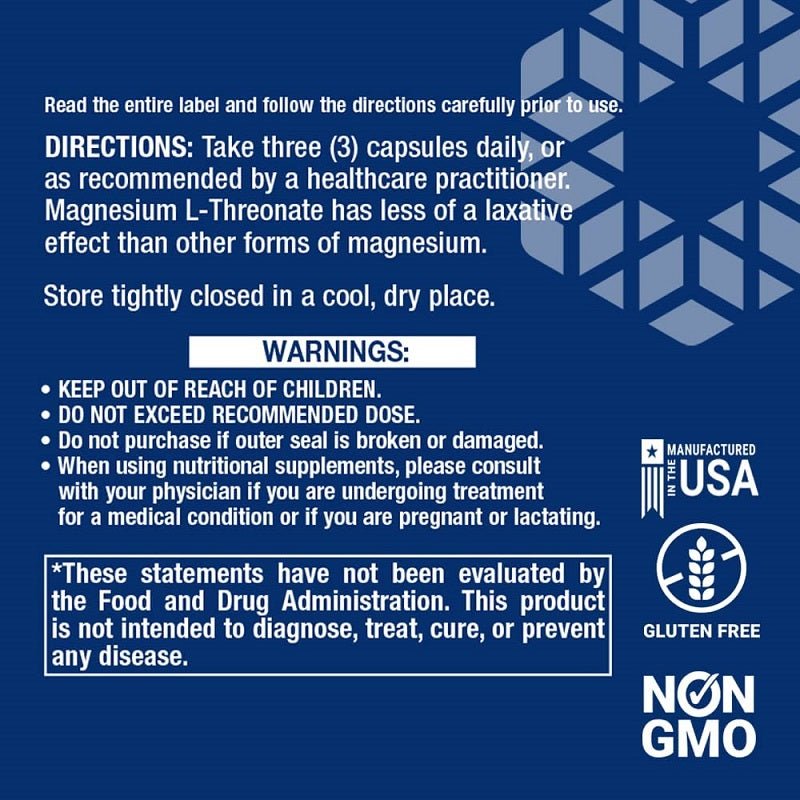 Life Extension Neuro-Mag bottle directions and warnings panel