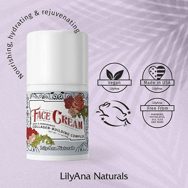LilyAna Naturals face cream jar with vegan and Made in USA icons