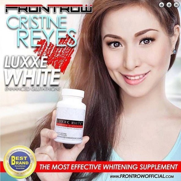 White supplement bottle held in hand, Luxxe White Enhanced Glutathione label