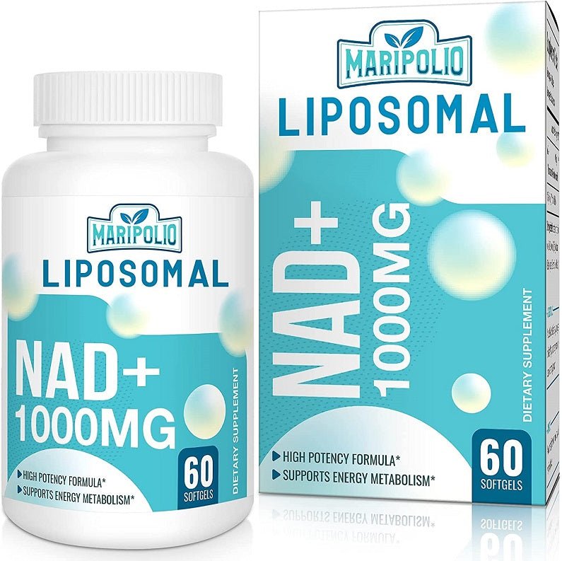 Liposomal NAD+ 1000mg bottle and product box, 60 softgels