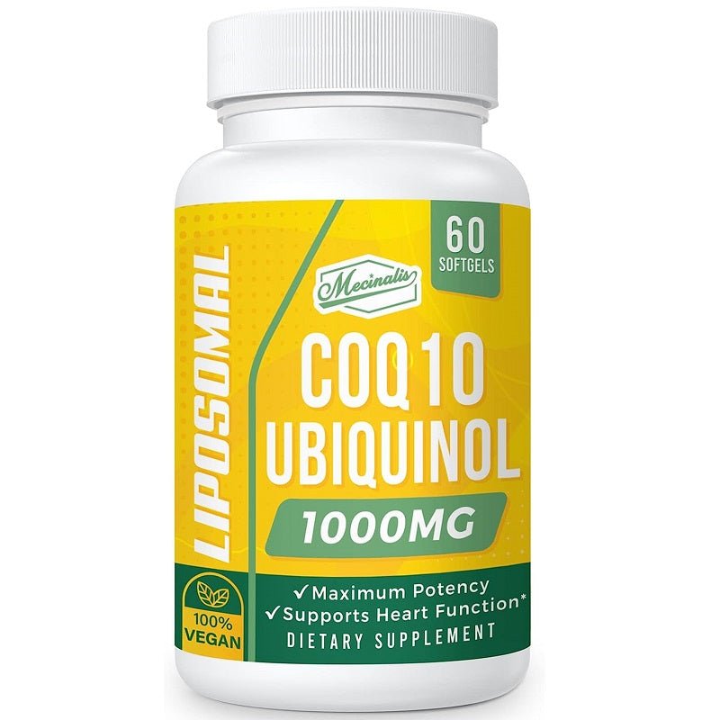 Ubiquinol CoQ10 1000 mg dietary supplement bottle, 60 softgels