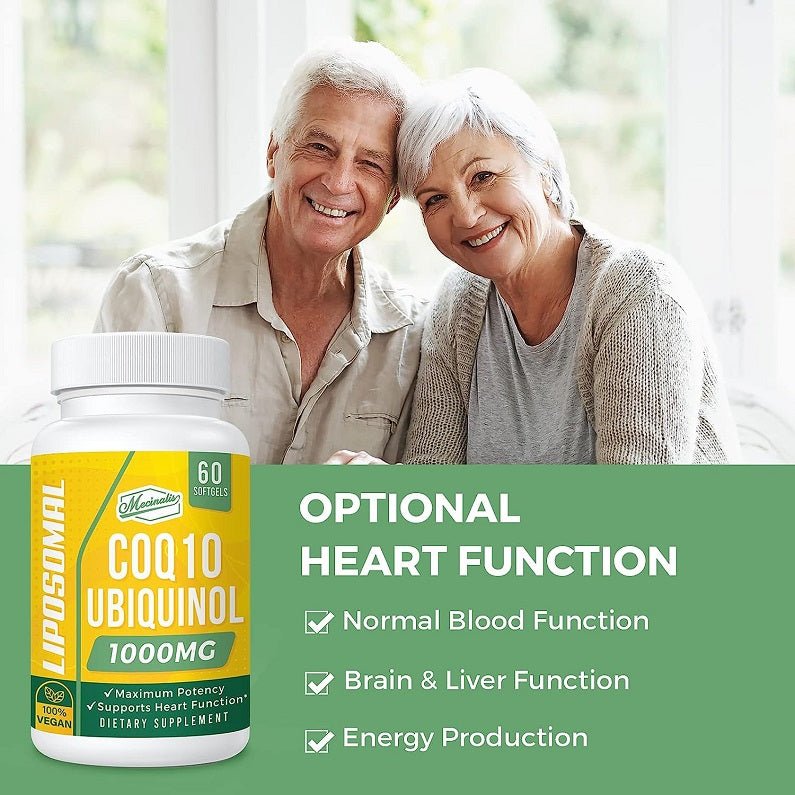Ubiquinol CoQ10 1000 mg bottle with optional heart function checklist