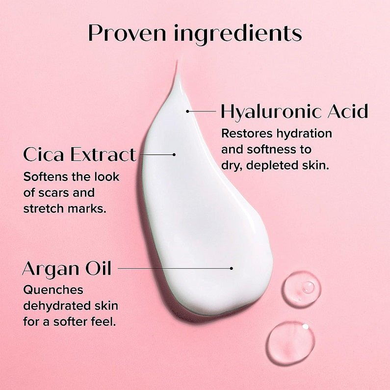 Body cream with illustrated water droplet and cica extract drops, pink