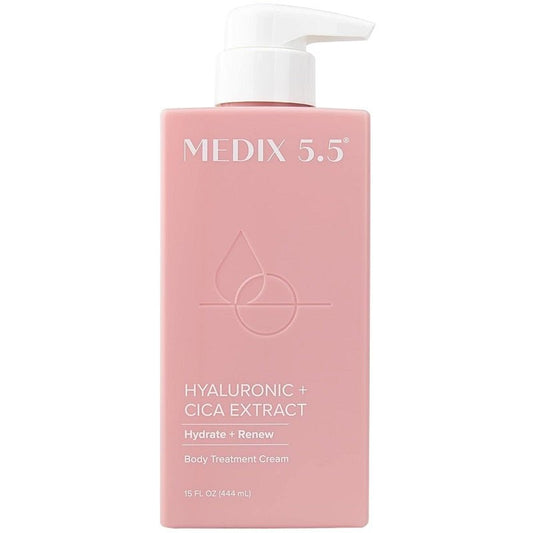 Medix 5.5 hyaluronic + cica body cream bottle with pump, 444 ml, pink