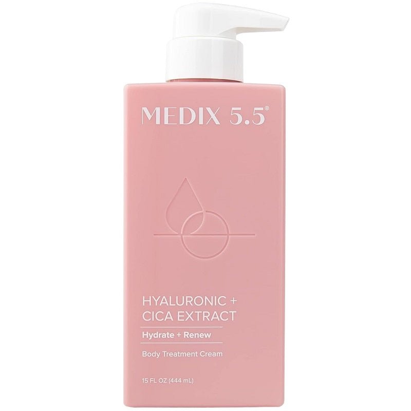 Medix 5.5 hyaluronic + cica body cream bottle with pump, 444 ml, pink