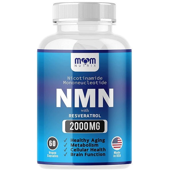 MOM Nutrix NMN supplement bottle, 2000 mg, 60 vegan capsules