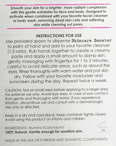 Microdermabrasion crystals directions panel with ingredients and safety notes