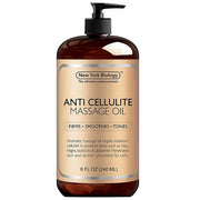 Anti-cellulite massage oil bottle with black pump, New York Biology, 8 fl oz (240 mL)