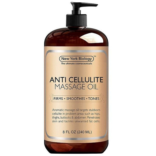 Anti-cellulite massage oil bottle with black pump, New York Biology, 8 fl oz (240 mL)