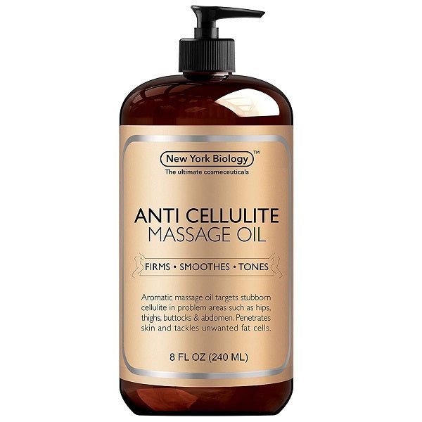 Anti-cellulite massage oil bottle with black pump, New York Biology, 8 fl oz (240 mL)