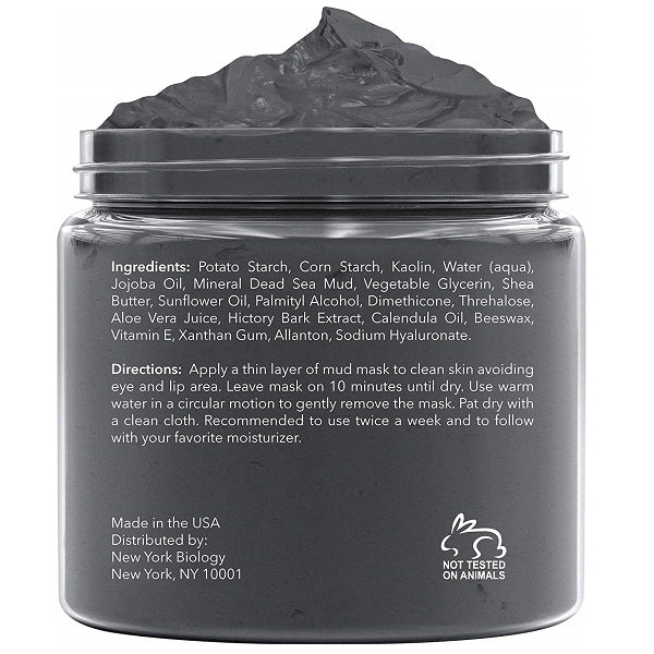 New York Biology Dead Sea Mud Mask jar, back label with ingredients and directions