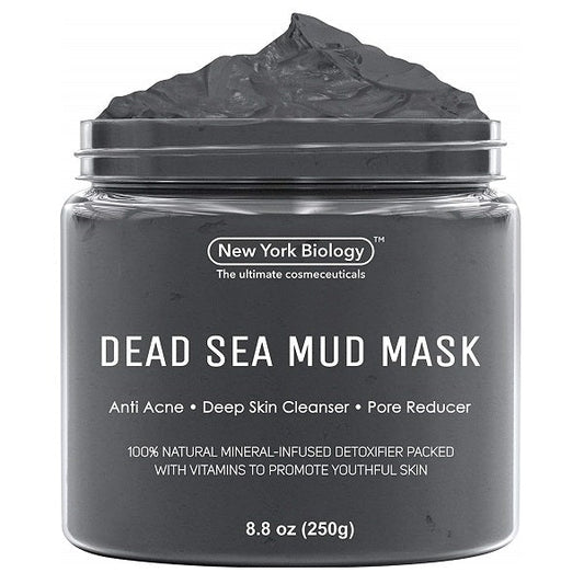 New York Biology Dead Sea Mud Mask jar, dark gray with flip-top lid, 8.8 oz (250g)
