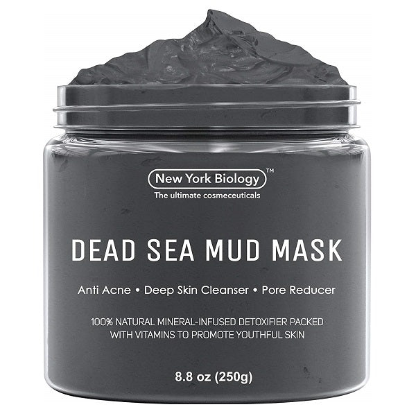 New York Biology Dead Sea Mud Mask jar, dark gray with flip-top lid, 8.8 oz (250g)
