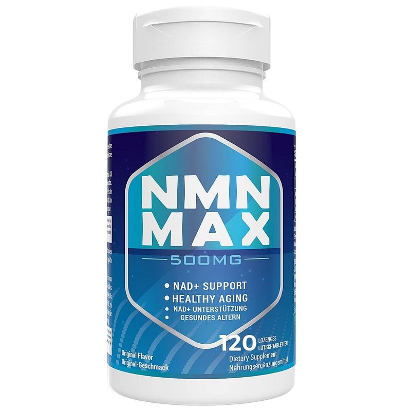 NMN Max 500mg NMN lozenges bottle with white cap, 120 count