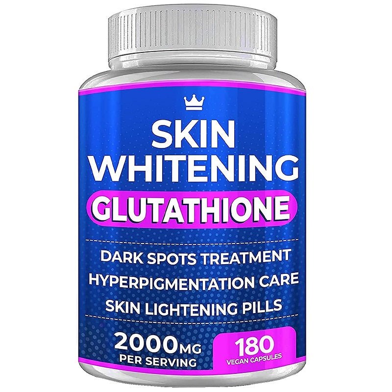 Skin Whitening Glutathione supplement bottle, 180 vegan capsules, 2000 mg per serving