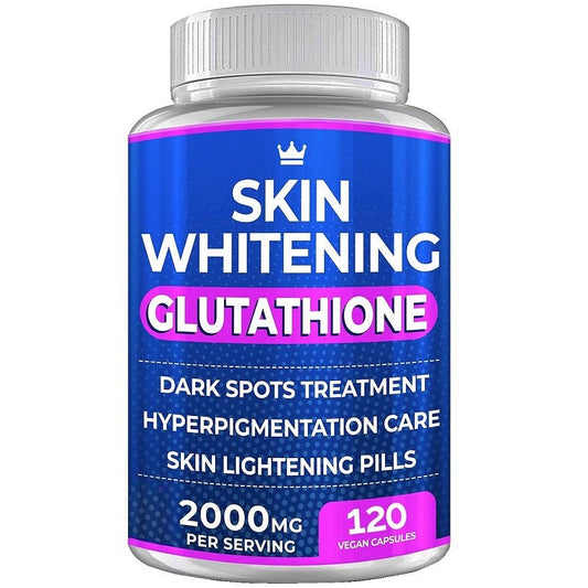 Skin Whitening Glutathione supplement bottle, 120 vegan capsules, 2000 mg per serving