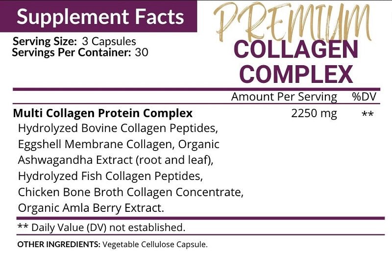 Supplement Facts label for NutriFlair Collagen Complex, 2250 mg per serving