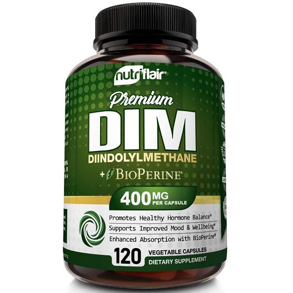 NutriFlair Premium DIM + BioPerine 400 mg green bottle, 120 vegetable capsules