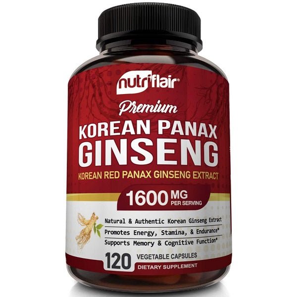 NutriFlair premium Korean panax ginseng extract bottle, 1600 mg per serving