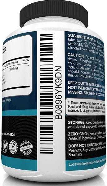 NutriVein sea moss supplement bottle back with barcode and suggested use directions