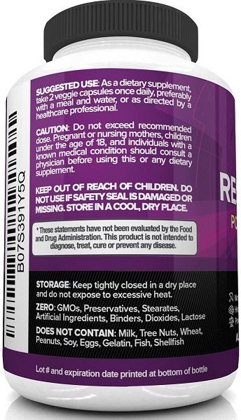 NutriVein resveratrol bottle back label with warnings and storage instructions