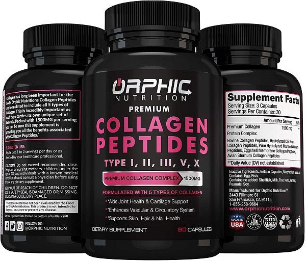 Orphic Nutrition Collagen Peptides Types I, II, III, V & X - bodytonix