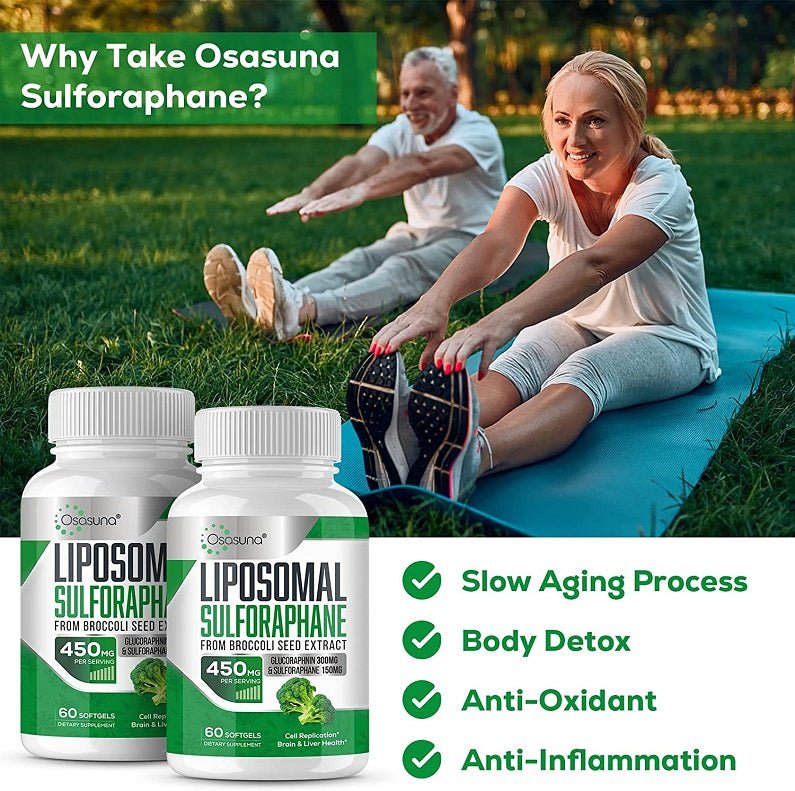 Osasuna liposomal sulforaphane complex bottles with lifestyle promotional scene