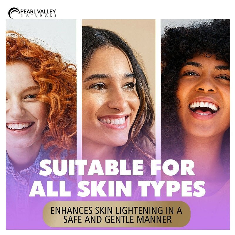 Suitable for all skin types promotional panel with three smiling faces
