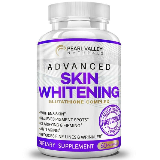 Skin whitening glutathione dietary supplement bottle, 60 capsules