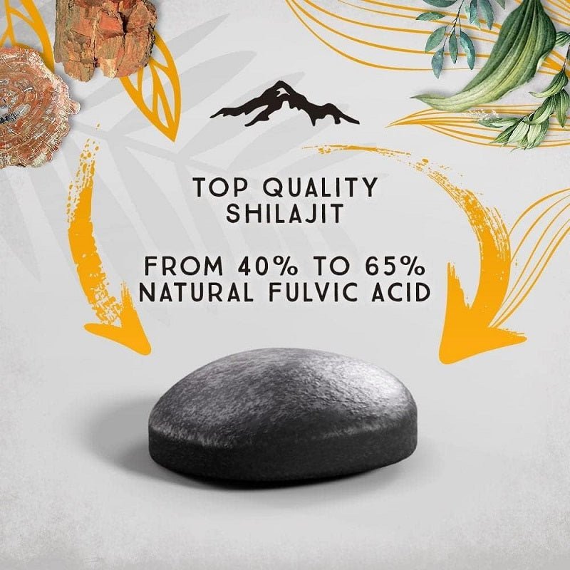 Shilajit resin stone with text reading 'Top Quality Shilajit'