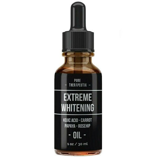 Pure Therapeutix Extreme Whitening oil bottle with amber glass and black dropper, 1 oz